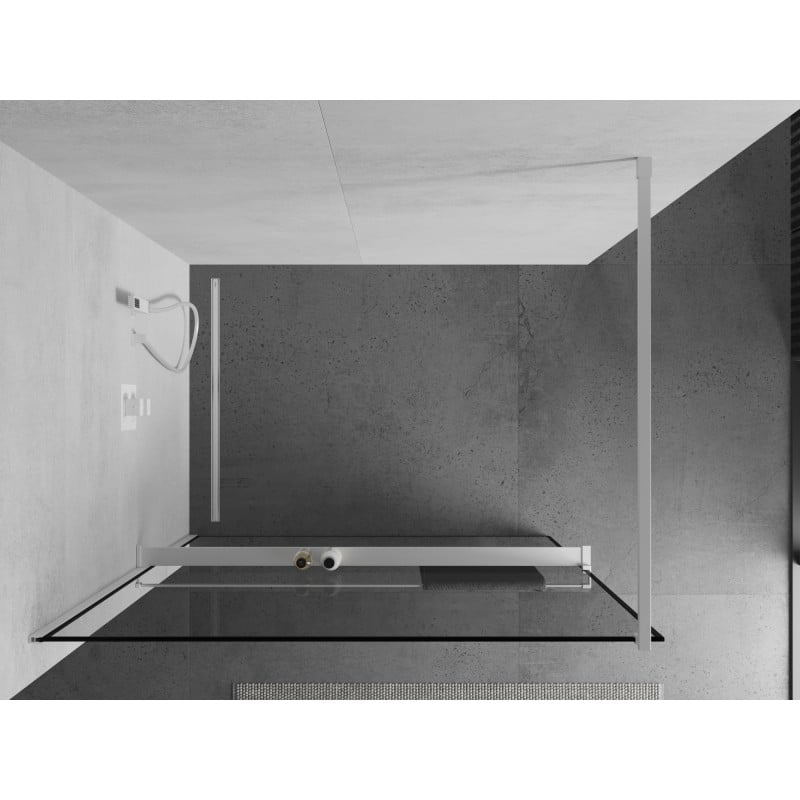 Mexen Kioto+ ścianka prysznicowa z półką Walk-in 80 x 200 cm, czarna ramka, biała - 800-080-121-20-70