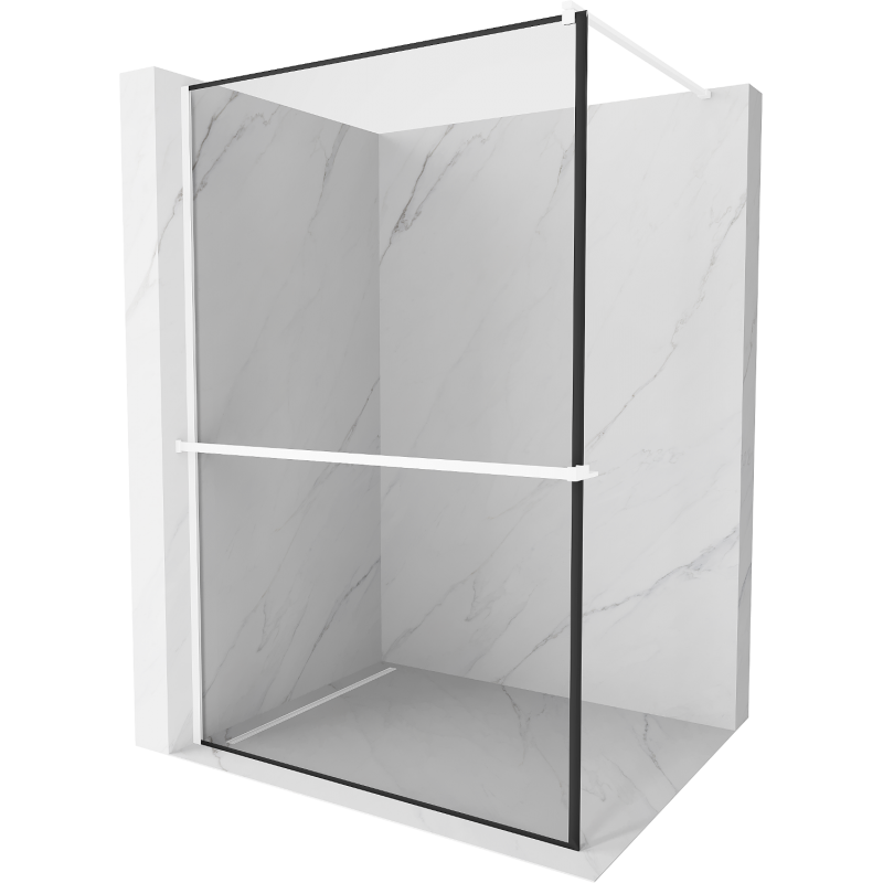 Mexen Kioto+ parede de chuveiro com prateleira Walk-in 80 x 200 cm, moldura preta, branca - 800-080-121-20-70