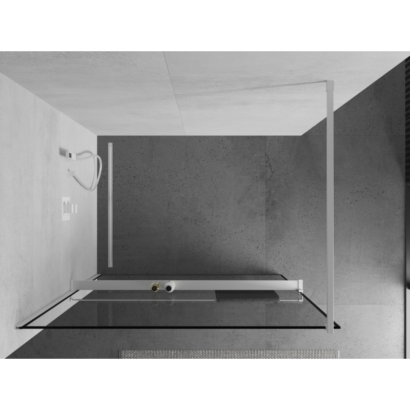 Mexen Kioto+ dušisein riiuliga Walk-in 100 x 200 cm, must raam, valge - 800-100-121-20-70