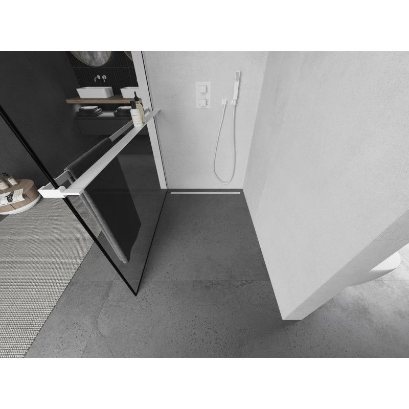 Mexen Kioto+ duschvägg med hylla Walk-in 110 x 200 cm, svart ram, vit - 800-110-121-20-70