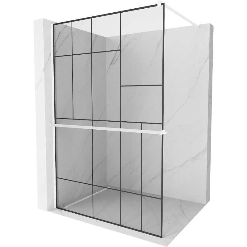 Mexen Kioto+ shower wall with Walk-in shelf 70 x 200 cm, black pattern, white - 800-070-121-20-78