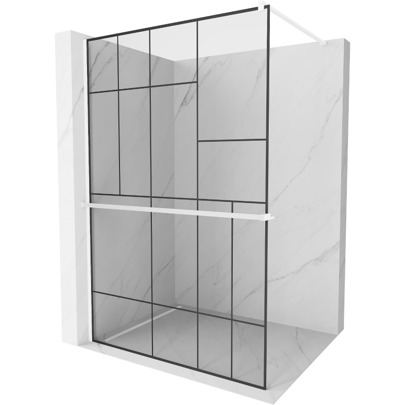 Mexen Kioto+ shower wall with walk-in shelf 90 x 200 cm, black pattern, white - 800-090-121-20-78