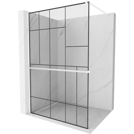 Mexen Kioto+ Duschwand mit Regal Walk-in 140 x 200 cm, schwarzes Muster, weiß - 800-140-121-20-78