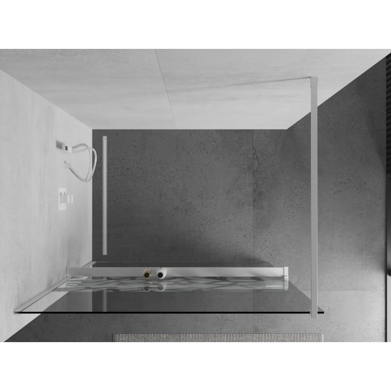 Mexen Kioto+ ścianka prysznicowa z półką Walk-in 70 x 200 cm, biały wzór, biała - 800-070-121-20-85