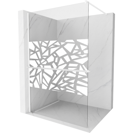 Mexen Kioto+ ścianka prysznicowa z półką Walk-in 100 x 200 cm, biały wzór, biała - 800-100-121-20-85