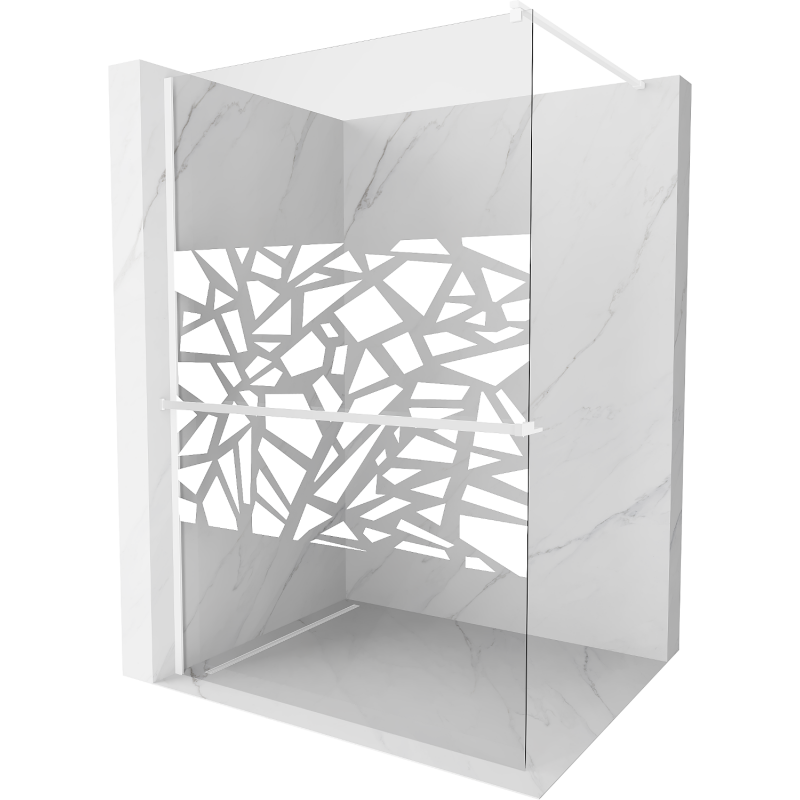 Mexen Kioto+ parede de duche com prateleira Walk-in 120 x 200 cm, padrão branco, branca - 800-120-121-20-85