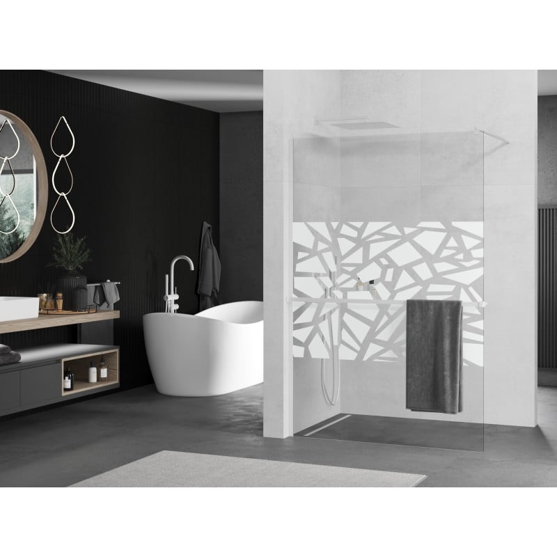Mexen Kioto+ Walk-in shower wall with shelf 140 x 200 cm, white pattern, white - 800-140-121-20-85