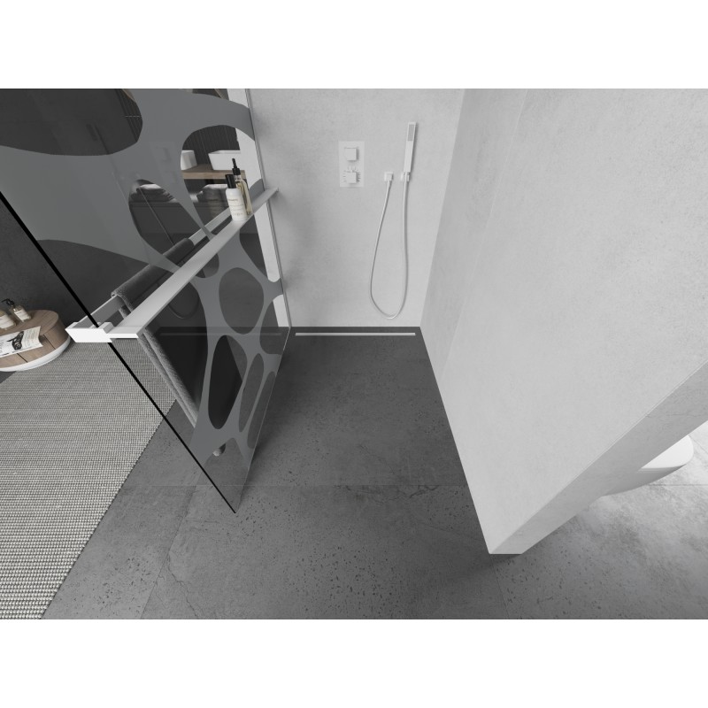 Mexen Kioto+ ścianka prysznicowa z półką Walk-in 90 x 200 cm, biała fala, biała - 800-090-121-20-97