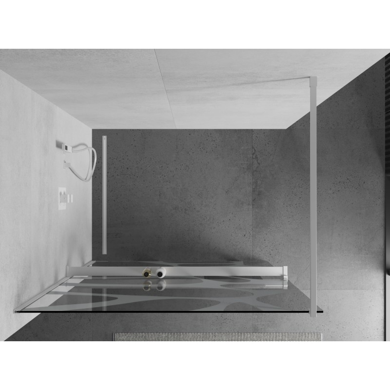 Mexen Kioto+ ścianka prysznicowa z półką Walk-in 120 x 200 cm, biała fala, biała - 800-120-121-20-97