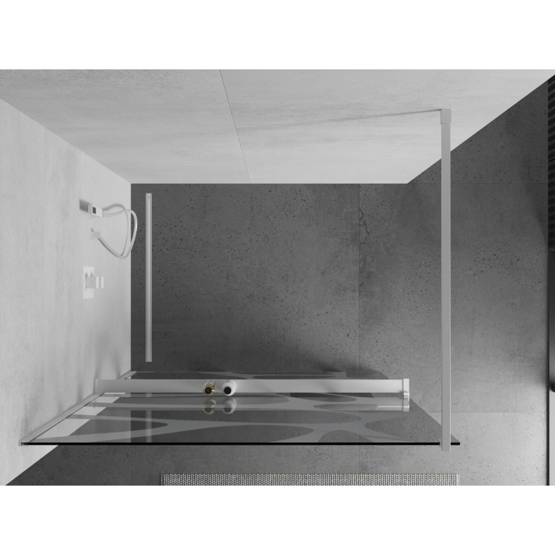 Mexen Kioto+ dušisein riiuliga Walk-in 130 x 200 cm, valge laine, valge - 800-130-121-20-97