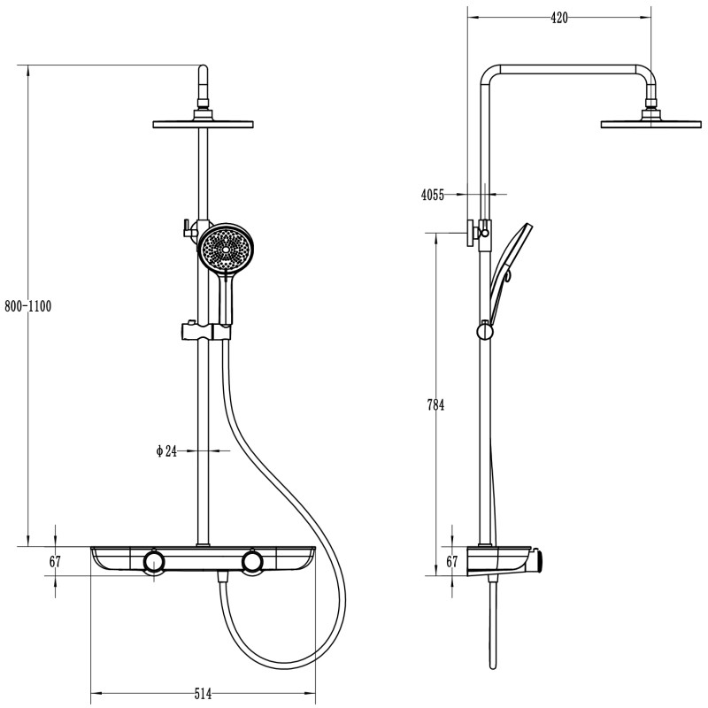 Mexen Axis ensemble de douche en saillie avec pomme de douche et mitigeur, or/blanc - 78112-25