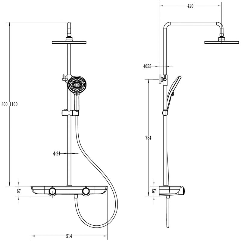 Mexen Axis opbouw douche set met regendouche en kraan, goud/wit - 78112-25