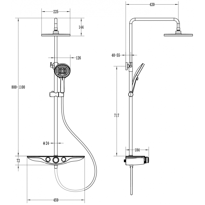 Mexen Exxo ensemble de douche externe avec pommeau de douche et mitigeur, chrome/noir - 78113-71