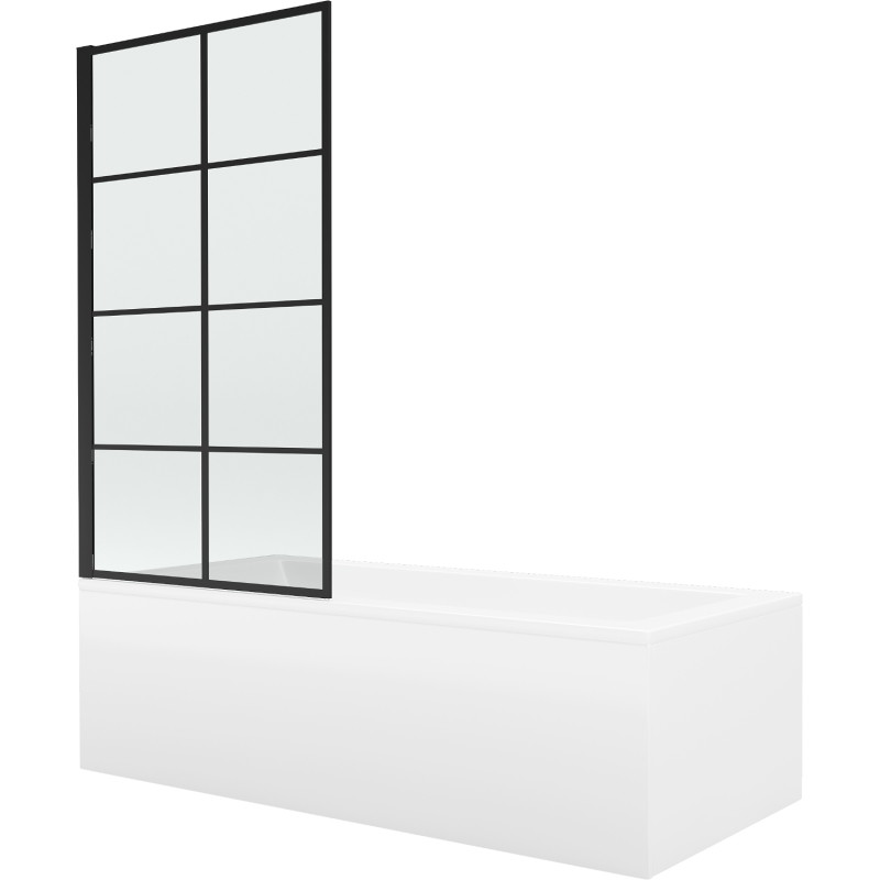 Mexen Cubik rectangular bathtub 170 x 70 cm with enclosure and 1-panel screen 80 cm, black pattern fix - 550317070X9308007077