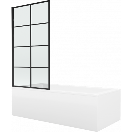 Mexen Cubik bañera rectangular 170 x 70 cm con revestimiento y mampara de 1 hoja 80 cm, diseño negro fijo