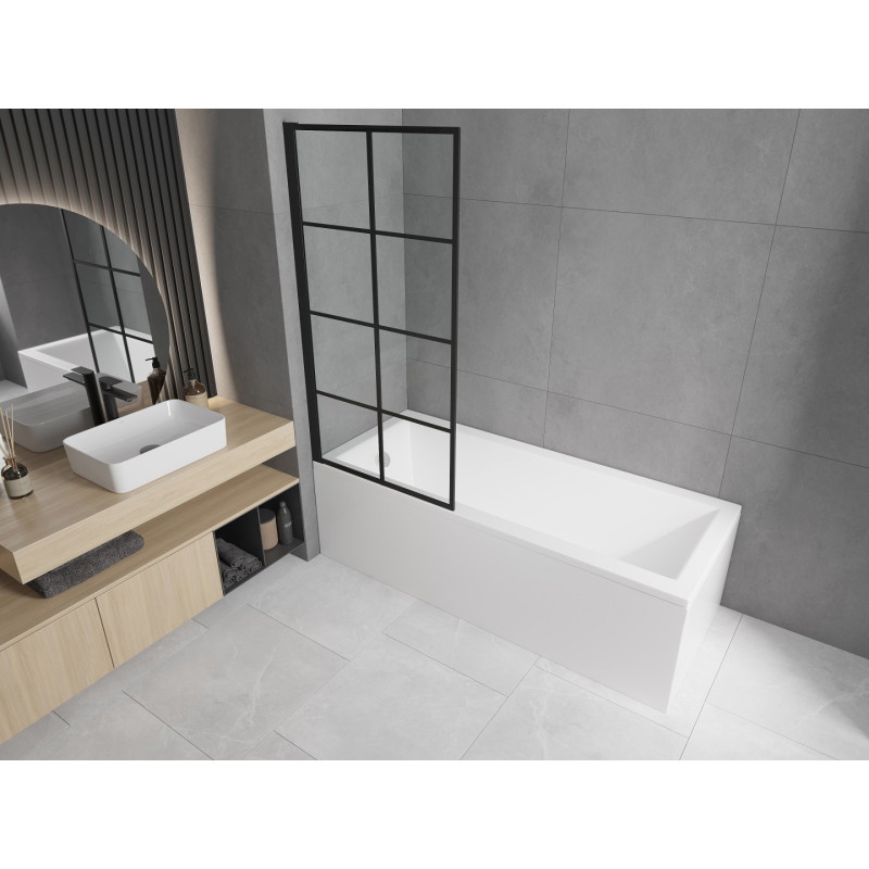 Mexen Cubik rectangular bathtub 170 x 70 cm with enclosure and 1-panel screen 80 cm, black pattern fix - 550317070X9308007077