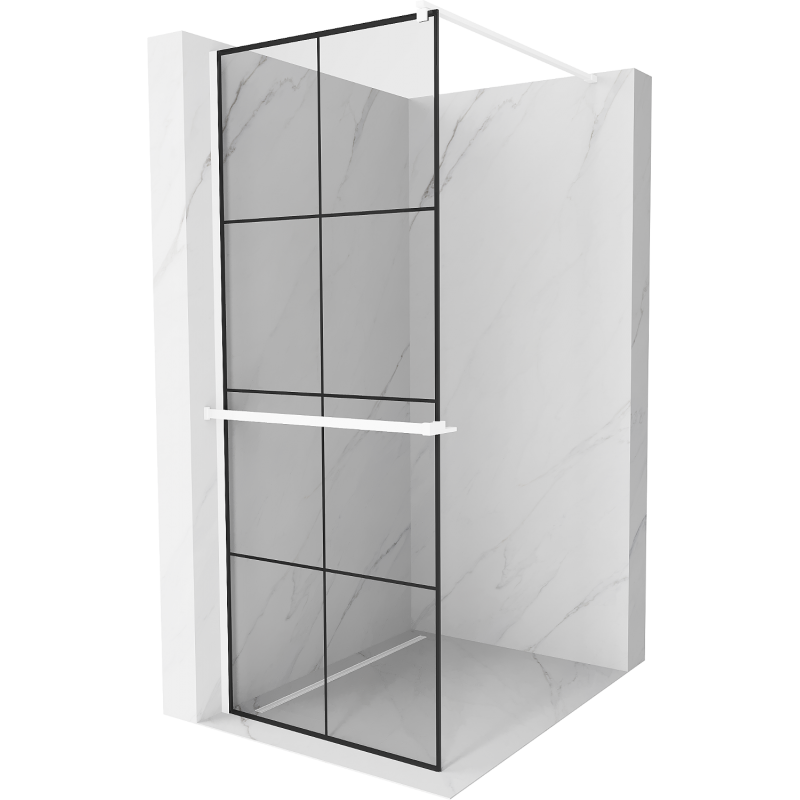 Mexen Kioto+ douchewand met plank Walk-in 70 x 200 cm, zwart rooster, wit - 800-070-121-20-77