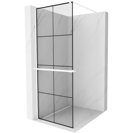 Mexen Kioto+ douchewand met plank Walk-in 70 x 200 cm, zwart rooster, wit - 800-070-121-20-77