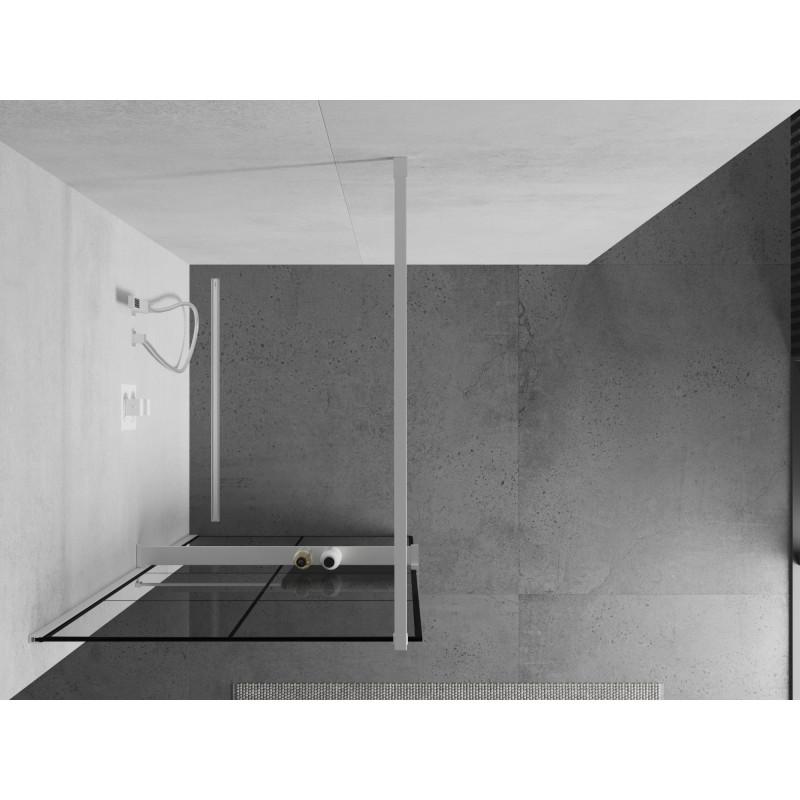 Mexen Kioto+ dušisein riiuliga Walk-in 70 x 200 cm, must ruudustik, valge - 800-070-121-20-77
