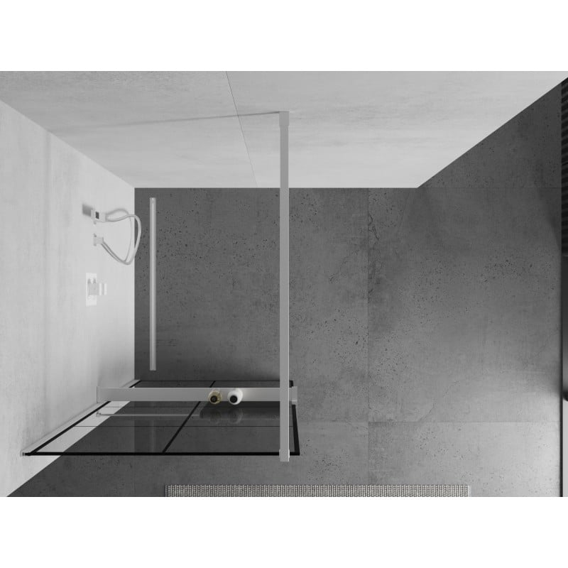 Mexen Kioto+ ścianka prysznicowa z półką Walk-in 70 x 200 cm, czarna kratka, biała - 800-070-121-20-77