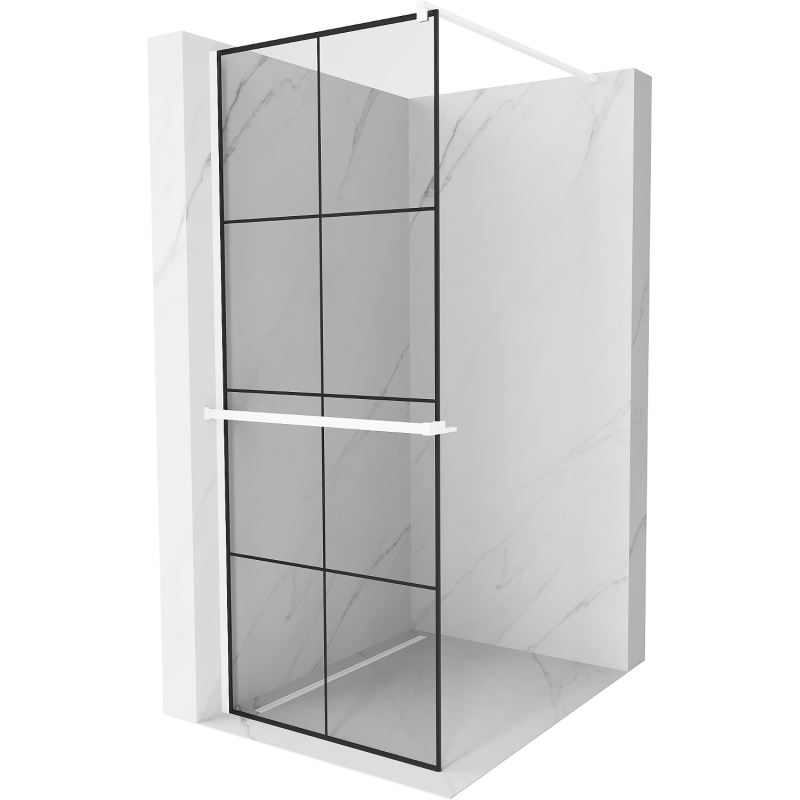 Mexen Kioto+ parede de duche com prateleira Walk-in 80 x 200 cm, padrão quadrícula preto, branco - 800-080-121-20-77