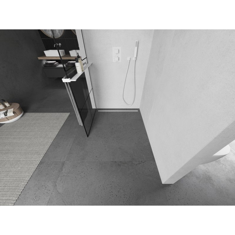 Mexen Kioto+ panel de ducha con estante Walk-in 80 x 200 cm, rejilla negra, blanco - 800-080-121-20-77
