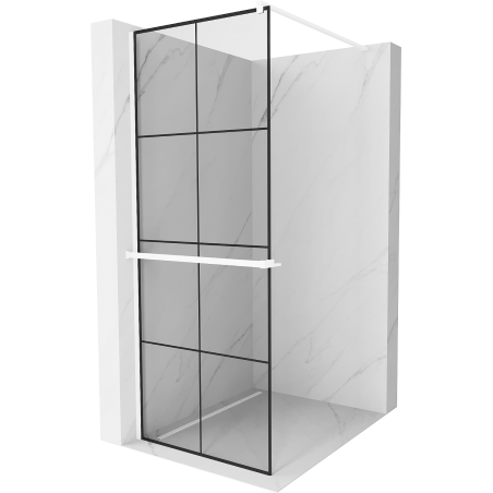 Mexen Kioto+ shower wall with shelf Walk-in 90 x 200 cm, black grid, white - 800-090-121-20-77