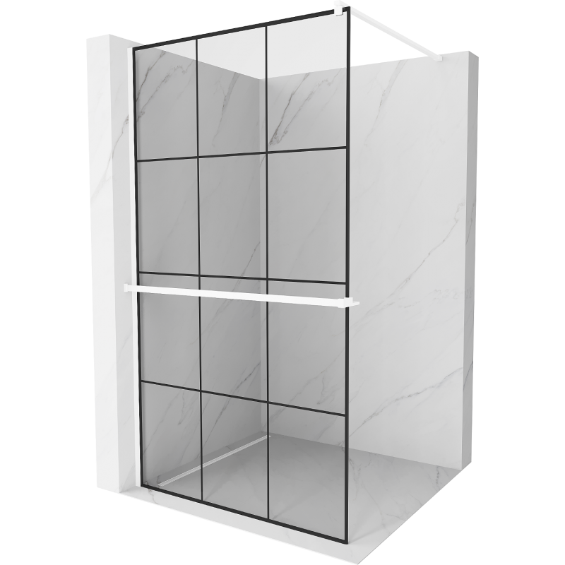 Mexen Kioto+ paroi de douche avec étagère Walk-in 100 x 200 cm, grille noire, blanche - 800-100-121-20-77