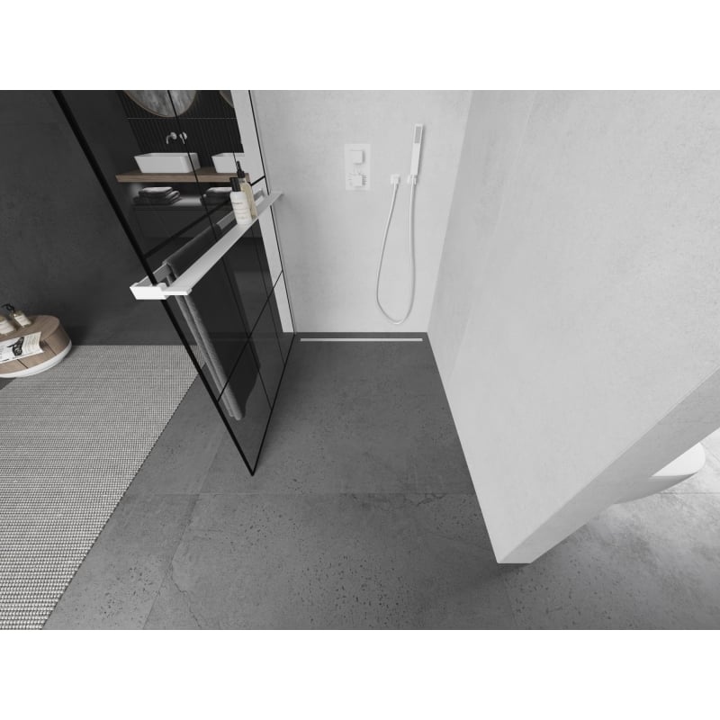 Mexen Kioto+ dušisein riiuliga Walk-in 100 x 200 cm, must ruuduline, valge - 800-100-121-20-77