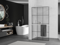 Mexen Kioto+ zid za tuš s policom Walk-in 100 x 200 cm, crna rešetka, bijela - 800-100-121-20-77