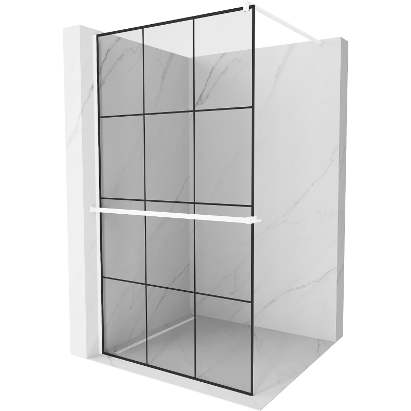 Mexen Kioto+ paroi de douche avec étagère Walk-in 110 x 200 cm, grille noire, blanche - 800-110-121-20-77