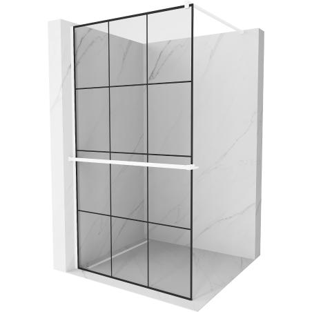 Mexen Kioto+ shower wall with shelf Walk-in 110 x 200 cm, black grid, white - 800-110-121-20-77