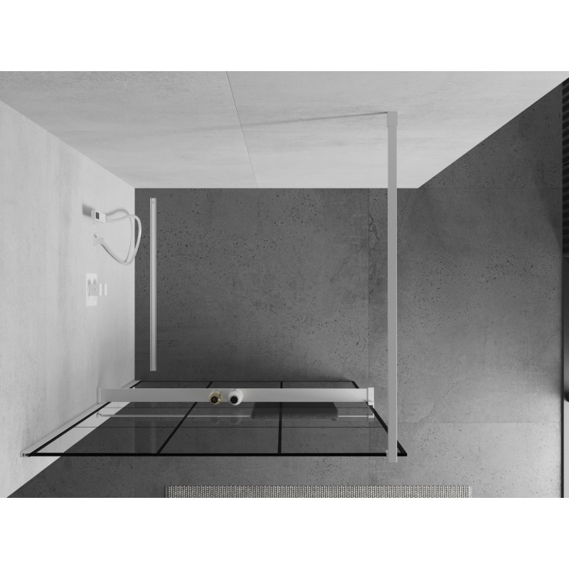 Mexen Kioto+ ścianka prysznicowa z półką Walk-in 110 x 200 cm, czarna kratka, biała - 800-110-121-20-77