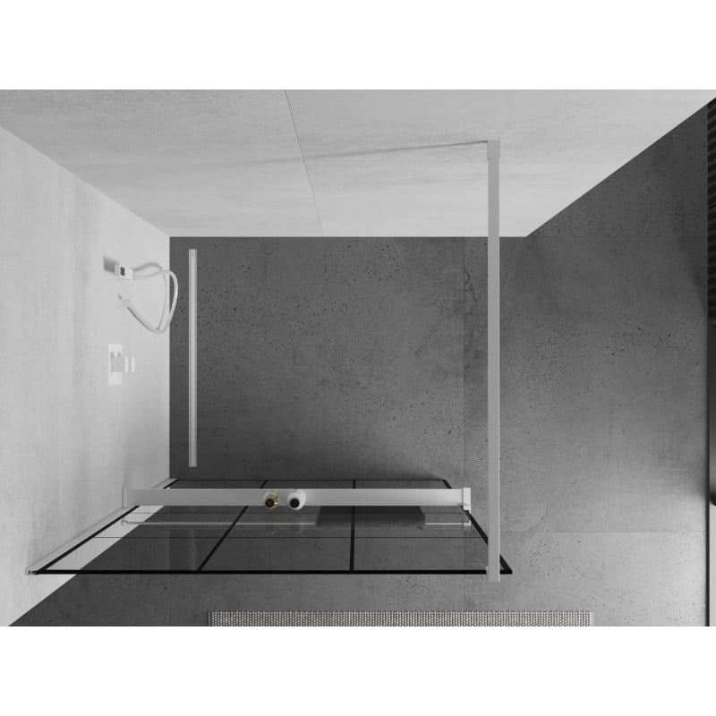 Mexen Kioto+ ścianka prysznicowa z półką Walk-in 120 x 200 cm, czarna kratka, biała - 800-120-121-20-77