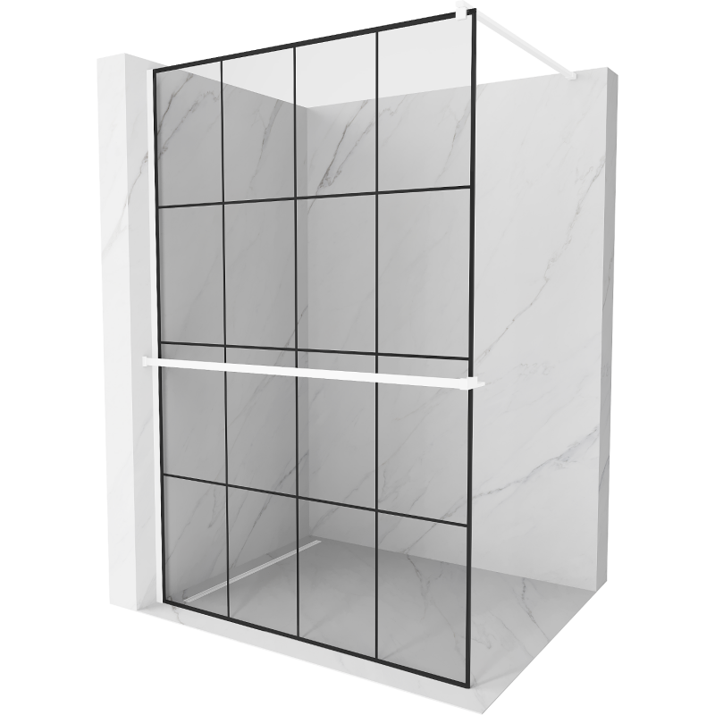 Mexen Kioto+ shower wall with shelf Walk-in 130 x 200 cm, black grid, white - 800-130-121-20-77