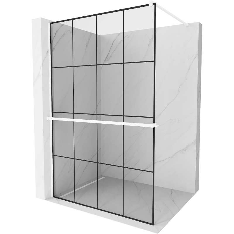 Mexen Kioto+ duschvägg med hylla Walk-in 140 x 200 cm, svart rutnät, vit - 800-140-121-20-77