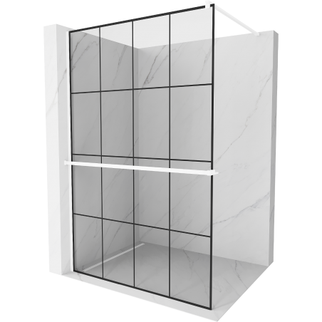 Mexen Kioto+ shower wall with shelf Walk-in 140 x 200 cm, black grid, white - 800-140-121-20-77