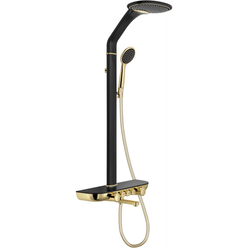 Mexen Blaze surface-mounted shower set with rain shower and mixer, black/gold - 78109-75