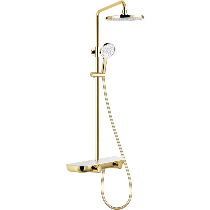 Mexen Axis conjunto de ducha exterior con rociador y grifo, dorado/blanco - 78112-25