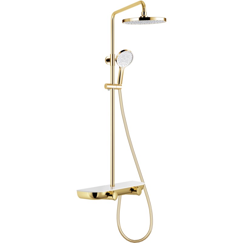 Mexen Axis opbouw douche set met regendouche en kraan, goud/wit - 78112-25