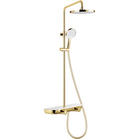 Mexen Axis duschset utanpåliggande med regndusch och blandare, guld/vit - 78112-25