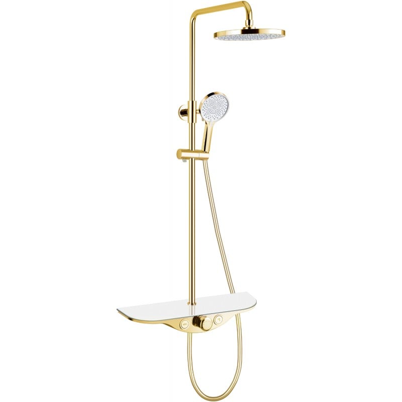 Mexen Exxo exposed shower set with rain shower and mixer, gold/white - 78113-25