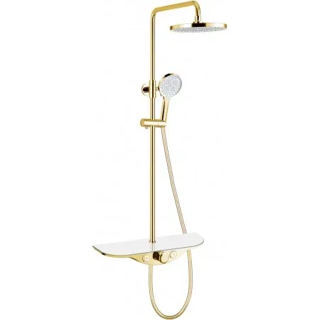 Mexen Exxo virsapmetuma dušas komplekts ar galvas dušas un bateriju, zelta/balts - 78113-25
