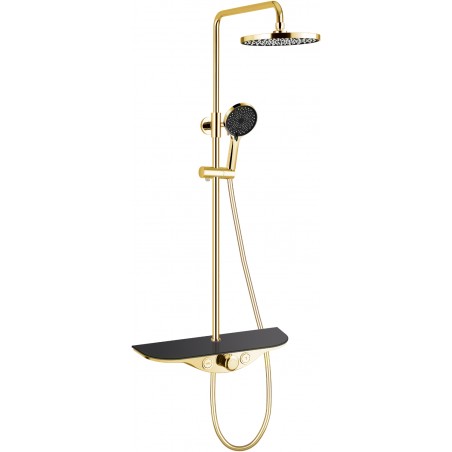 Mexen Exxo opbouwdouche set met regendouche en kraan, goud/zwart - 78113-75