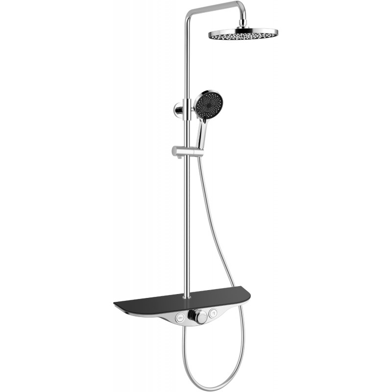 Mexen Exxo opbouwdouche set met regendouche en kraan, chroom/zwart - 78113-71