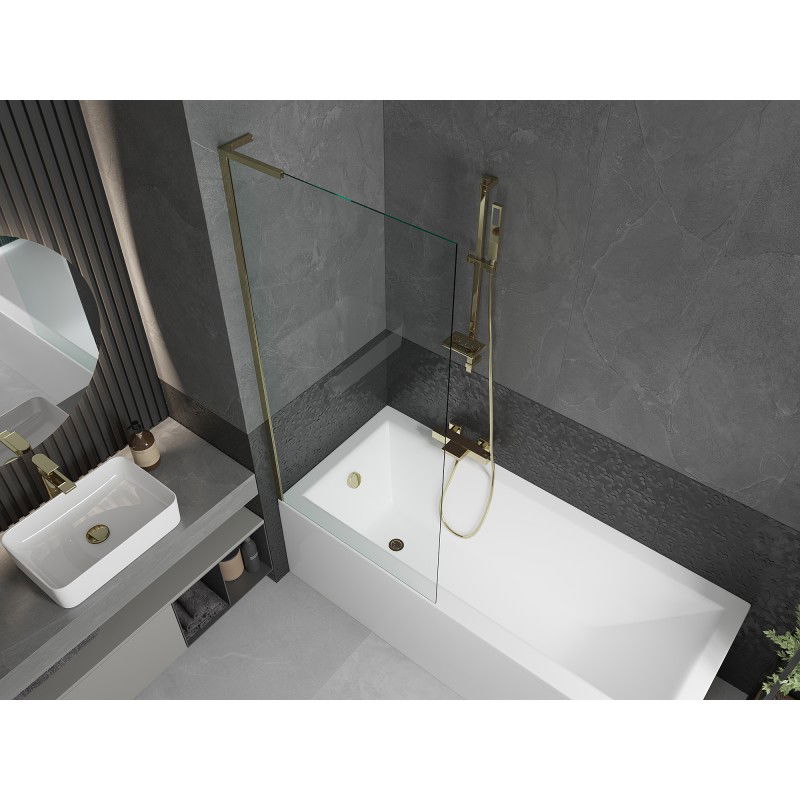 Mexen Next L paratia per vasca da bagno a 1 anta 80 x 150 cm, trasparente, oro - 895-080-000-03-00-50