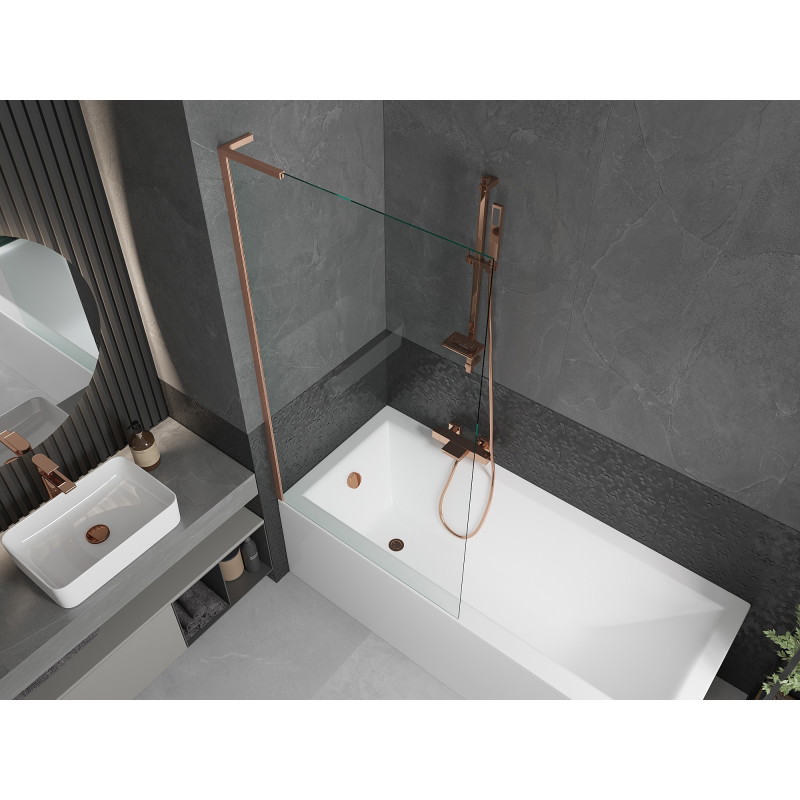 Mexen Next L Bath Screen 1-Panel 90 x 150 cm, Transparent, Brushed Copper - 895-090-000-03-00-65