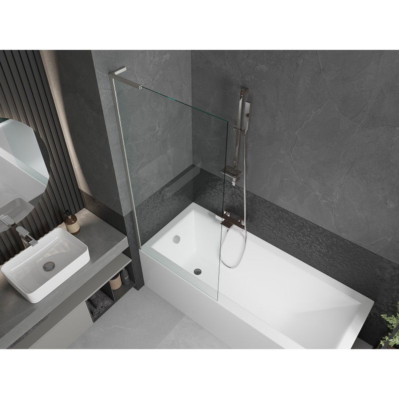 Mexen Next L paratia per vasca da bagno ad 1 anta 80 x 150 cm, trasparente, nichel spazzolato - 895-080-000-03-00-97