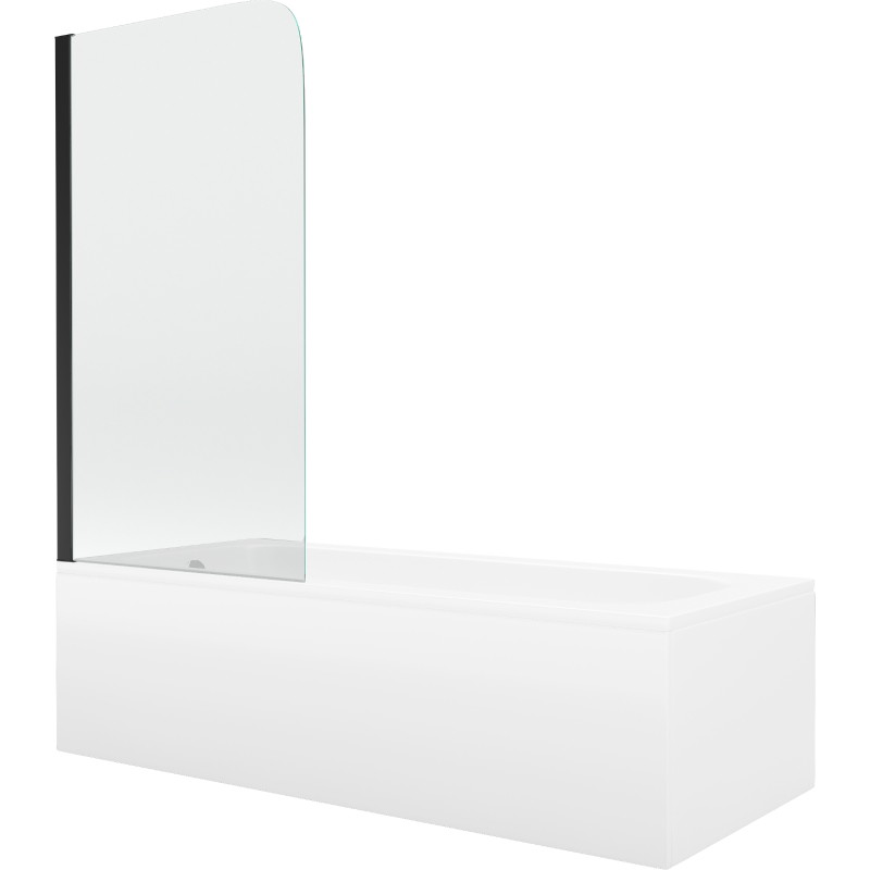 Mexen Vega rectangular bathtub 150 x 70 cm with casing and 1-wing screen 70 cm, transparent, black - 550115070X9007017000