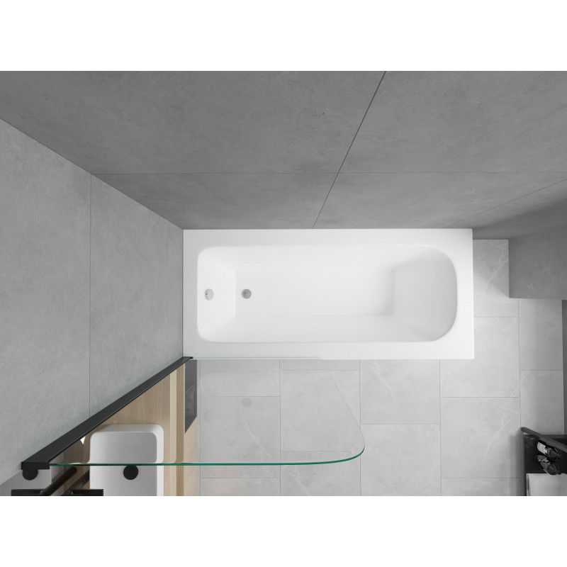 Mexen Vega banheira retangular 150 x 70 cm com revestimento e painéis de proteção de 1 asa 70 cm, transparente, preto